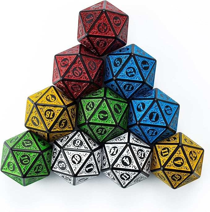 SmartDealsPro 10-Pack Retro 26mm Large 20 Sided Dice D20 Polyhedral Dice for DND RPG MTG Table Game(Mix Retro Color)