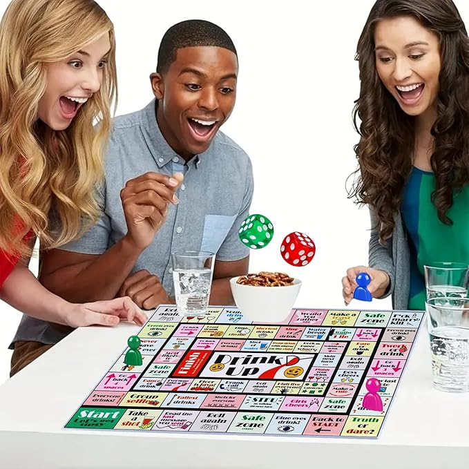 Leather Mat Drinking Board Game, Drink Up Board Game, Funny Party Interactive Drinking Games for Adults Party, Bachelorette Party, Family Play, Game Night, Age 21+, 2-8 Players