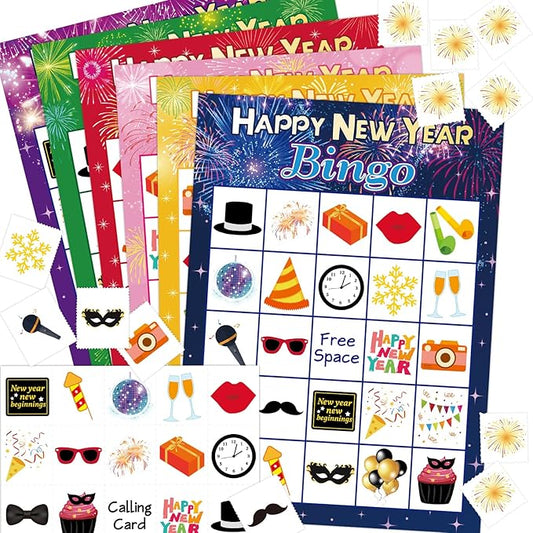 ceiba tree Happy New Year Bingo Cards New Years Eve Bingo Game 24 Players for Kids Adult Party Supply