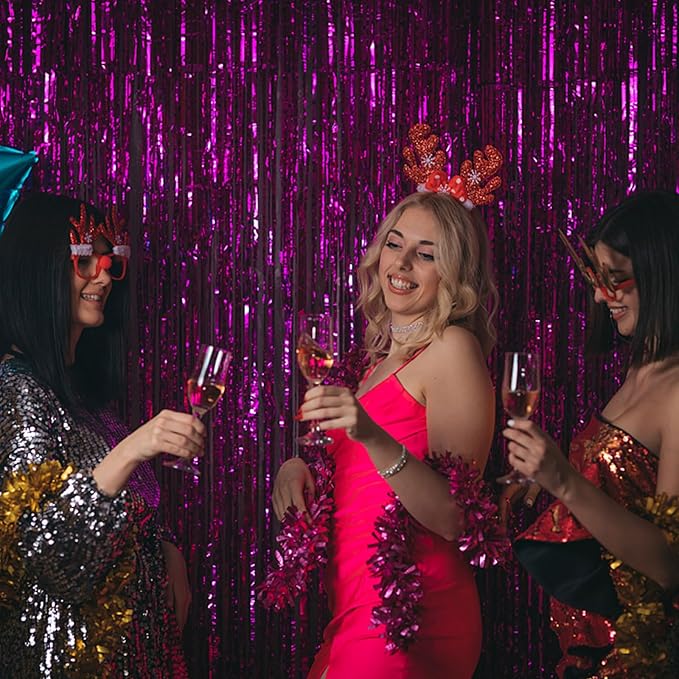 10 Pack Hot Pink Party Backdrop Birthday Decorations Tinsel Curtain Party Streamers Foil Fringe Backdrop Christmas Bachelorette Graduation Fiesta Party Decorations Hot Pink Photo Booth Backdrop