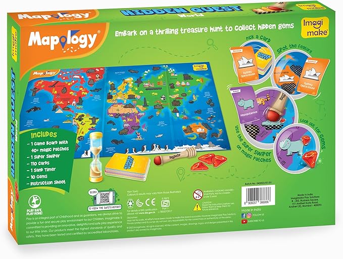 Imagimake Mapology Hidden Quest World Map Board Game | Magical Swipe & Reveal | Educational Toys for Ages 5-7 & 8-12 | Boys & Girls Toys Age 6-8 | Gifts for 10-Year-Old Boys