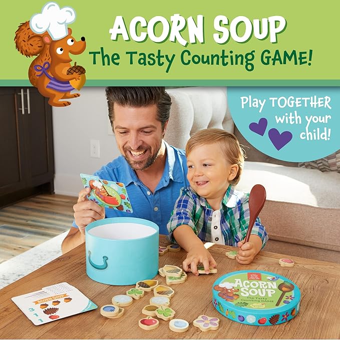 Peaceable Kingdom Acorn Soup – Game for You and Your 2 + Year Old – Fun Toddler Games Ages 2–4 That Teach Numbers and Counting Skills