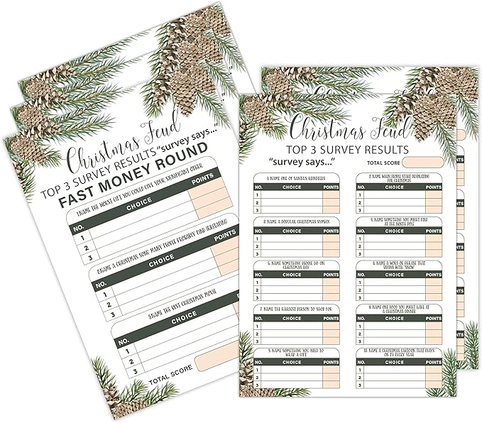 Tuyashua Christmas Feud Game Night - Family Friendly Quiz, 30 Christmas Cards & 3 Fast Money Rounds