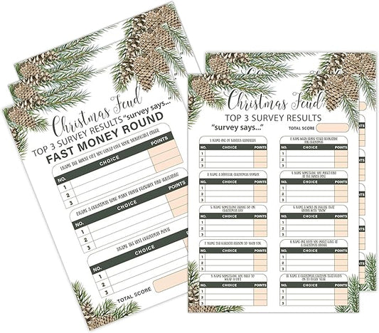Tuyashua Christmas Feud Game Night - Family Friendly Quiz, 30 Christmas Cards & 3 Fast Money Rounds