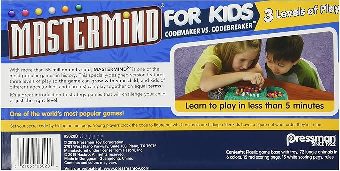 Pressman Mastermind for Kids - Codebreaking Game With Three Levels of Play Multicolor, 5"