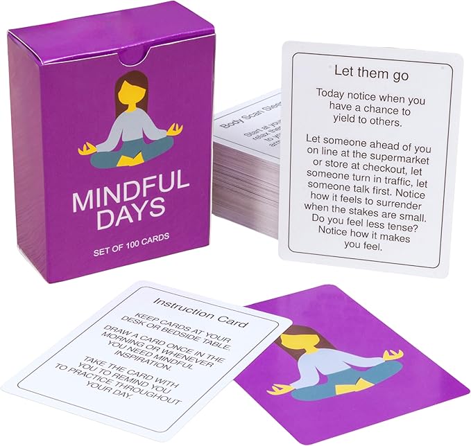 Mindful Days - Daily Mindful Activity Cards for All Ages | Inspirational Cards Promote Well Being and Self Care | Easy to Read for Daily Use at Home, at Work, or On The Go.