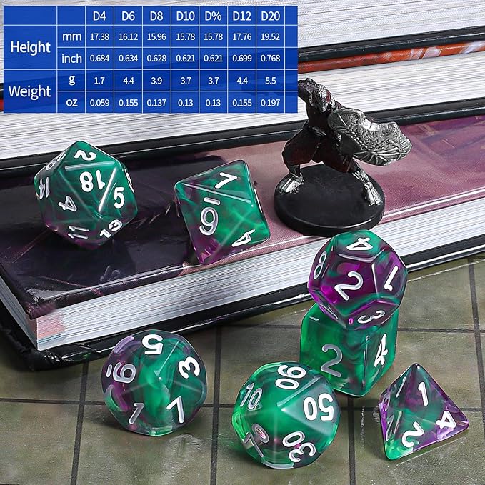 CiaraQ DND Polyhedral Dice Set with a Black Dice Bag for D&D RPG MTG Role Playing Table Games