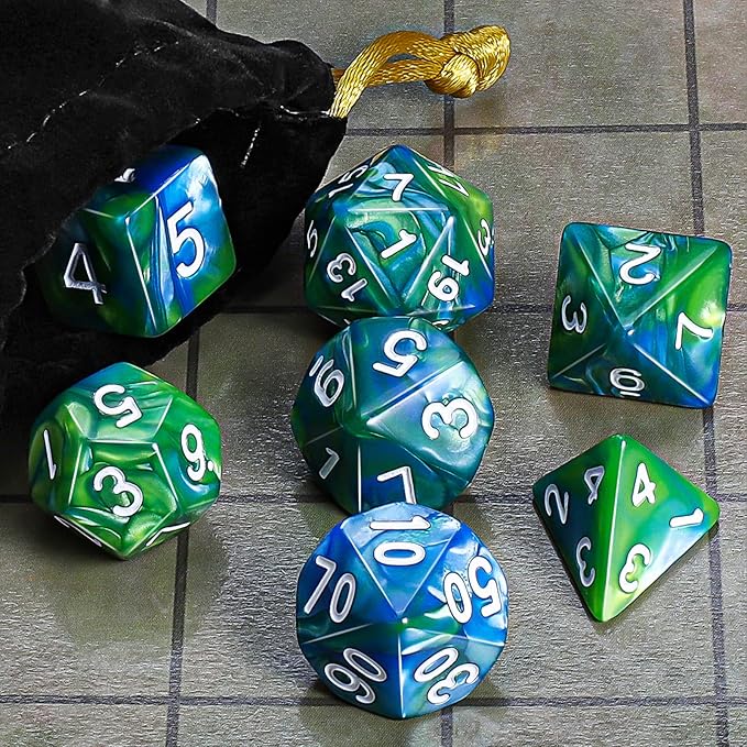 CiaraQ DND Polyhedral Dice Set with a Black Dice Bag for D&D RPG MTG Role Playing Table Games