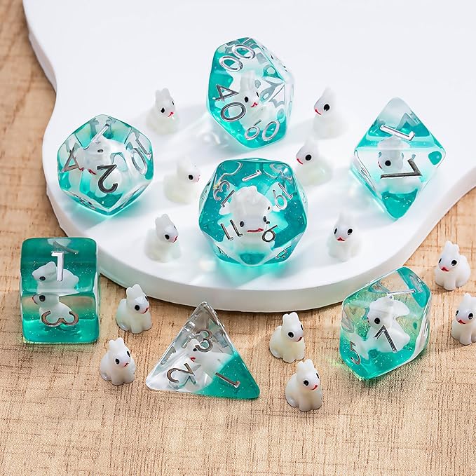 Resin Rabbit DND Dice Set, Polyhedral D&D Dice Animal Inclusion Dice for Dungeons and Dragons MTG RPG Board Games