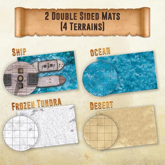 Melee Mats DND Map Starter Kit for Dungeons & Dragons Game - 24” x 36" 2 Pack Double Sided, Wet/Dry Erase Battle Terrain Grid - Ultimate Tabletop Board Gaming Experience with Accessories
