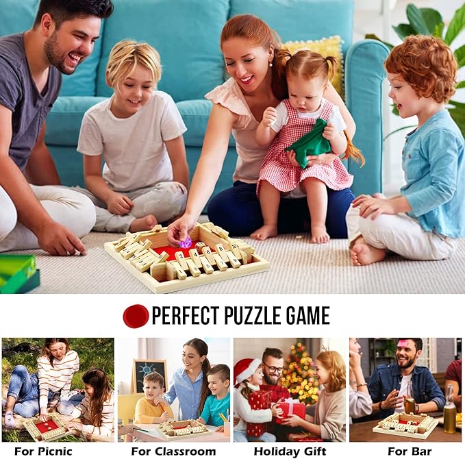 Dice Game Shut The Box Game Wooden Board Game with 10 Dices,a Classic 4 Sided Family Math Game for 2-4 Players Dice Board Game Shut-The-Box(Kids or Adults)