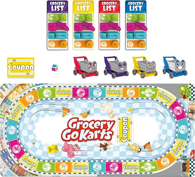Grocery Go Karts Board Game for Preschoolers and Kids Ages 4 and Up, Building Game with Mini Groceries, Preschool Games for 2-4 Players