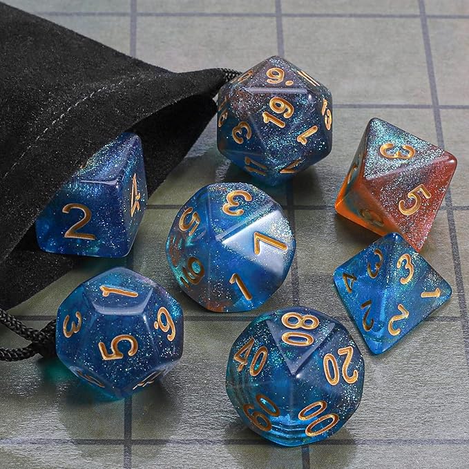 CiaraQ DND Polyhedral Dice Set with a Black Dice Bag for D&D RPG MTG Role Playing Table Games