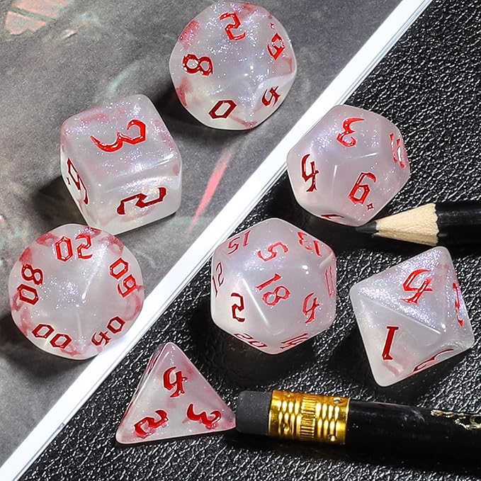 CiaraQ DND Polyhedral Dice Set for Dungeons and Dragons RPG MTG Role Playing Table Games-with 1 Dice Pouch (White + Glitter)