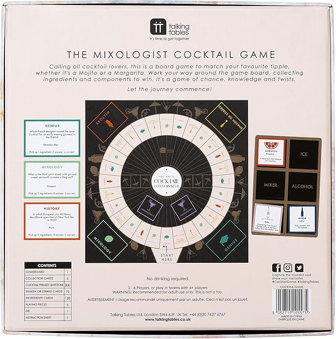 Cocktail Themed Trivia Board Game | Games Night | Adults, After Dinner Party, Table Game, General Knowledge, Alcohol, Cocktails, Drinking, Mixologist, Hen or Stag Do, Christmas, Birthday, Present
