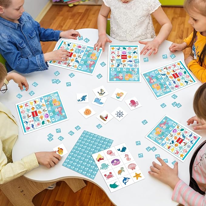 24 Players Mermaid Party Bingo Game Cards, Under The Sea Bingo Game for Large Group, Ocean Party Bingo Game Activity for Family Friend Adult Holiday -03