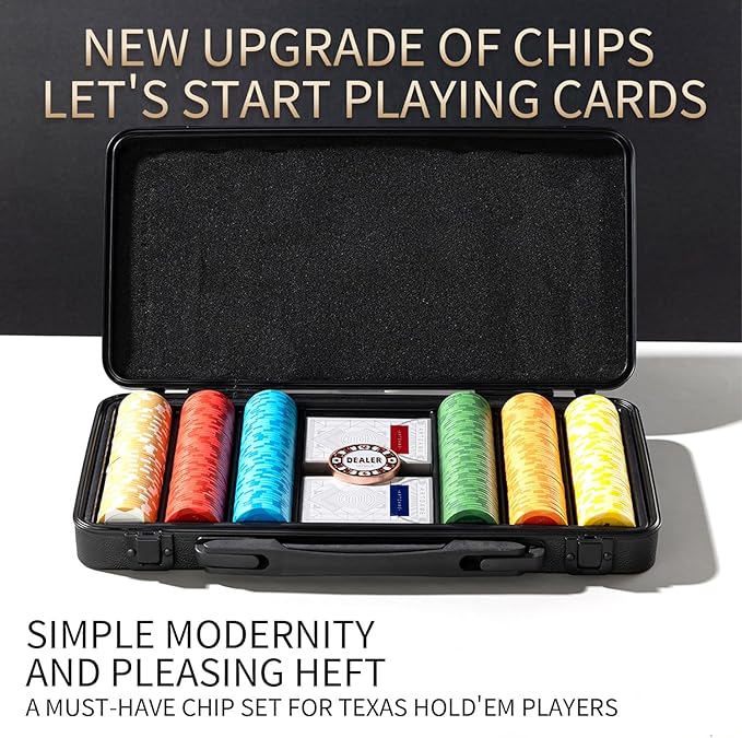 ARTGAME 14g Clay Poker Chips Set for Texas Hold’em, 300 PCS [with Numbered Values] with Chip Case, Bright Colored Chips are Easy to Distinguish Ideal Gifts for Poker Players