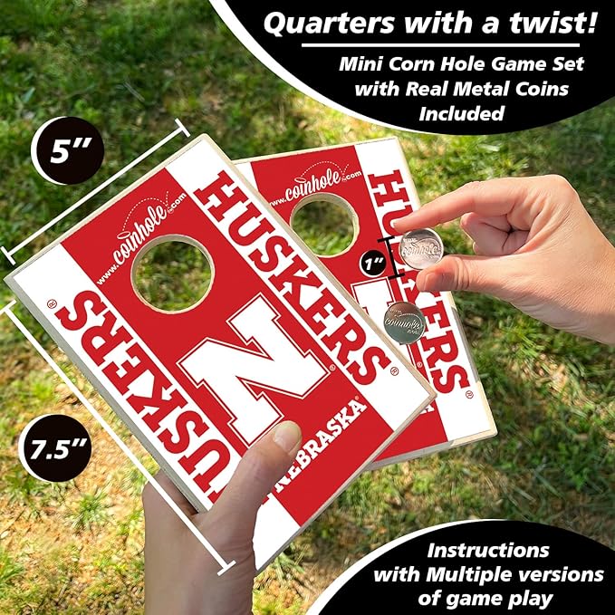Tabletop Cornhole Game Set | Officially Licensed College Mini Football Cornhole Board Game | Includes Coins