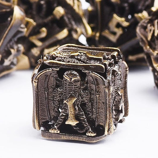 AUSTOR Metal DND Dice Set 7 Pieces DND Dice Hollow Polyhedral Dice D20 D12 D10 D% D8 D6 D4 Metal Dice with Metal Box for Dungeons & Dragons RPG Board Games