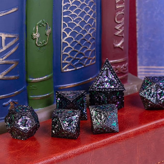 UDIXI Metal DND Dice Set, 7PCS Polyhedral D&D Dice Set Dragon d and d Dice for Dungeons and Dragons Role Playing Dice Game and Other Tabletop Game (Black 12)