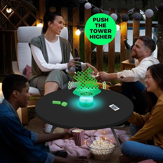 LED Glow in The Dark Stacking Game -Tumble Tetra Balance Tower Game with Color Changing Lights - Suspend Board Games for Adults & Family - Great for Summer Parties, Raves, or Blacklight