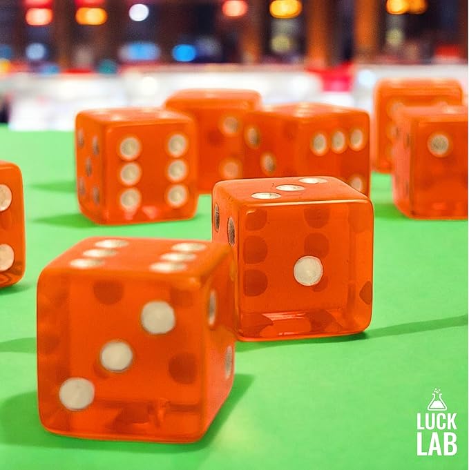 Luck Lab 10 Piece 19 mm Dice Pack - Acrylic and Translucent D6 Dice, Square w/Rounded Edge for Casino, Craps, RPG MTG DND Dice Table Games and Board Games (Orange)
