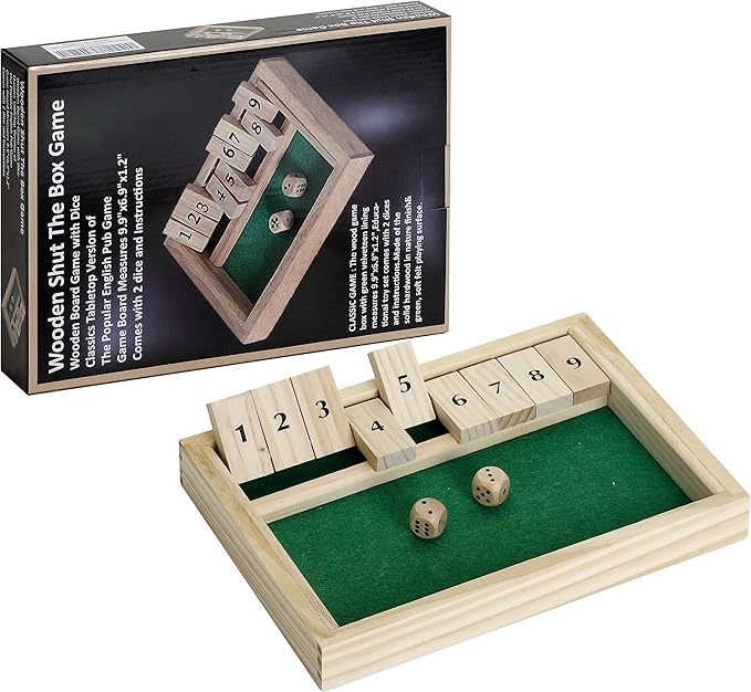 Wooden Shut The Box Game - Dice Game 2 Player,Board Game,Classics Tabletop Version,Popular Pub Game,Math,Travel for Kids #9