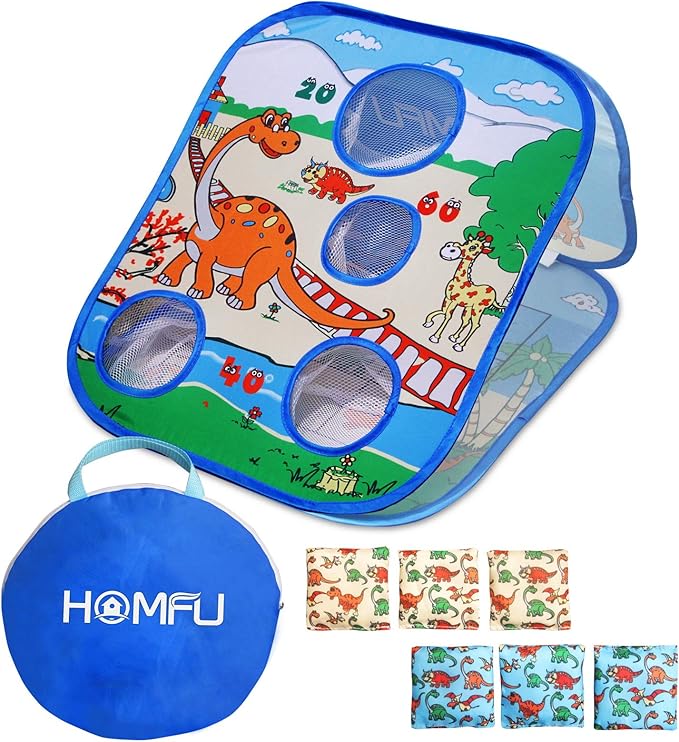 Bean Bag Toss Game Toy Collapsible Portable 4 Holes Corn Hole Game Cornhole Set with 6 Bean Bags Roman Tic-Tac-Toe Game 2-in-1 Game Boards for Kid's