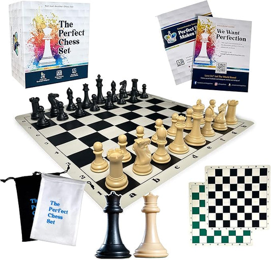 MegaChess Staunton Quadruple Weighted Chess Set - 4.1" Kings, 2 Boards, 34 Pieces, 4 lbs, Ages 8+