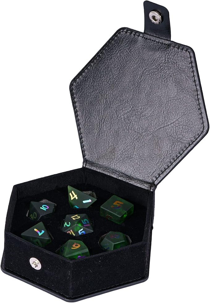 UDIXI Green Cracked Glass DND Dice Set, 7PCS Glass RPG Polyhedral Dice Set with Colorful Number for Dungeons and Dragons D&D Tabletop Game
