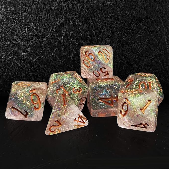 Bescon Shimmery Dice Set Bronze-Golden, RPG 7-dice Set in Brick Box Packing
