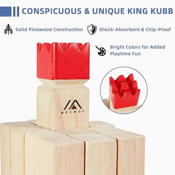 Kubb Yard Game Outdoor Games Viking Chess for Kids and Adults New Zealand Pine Wooden Toss Game with Carrying Case, Backyard Lawn Game with Measuring Tape for Family Kids Adults
