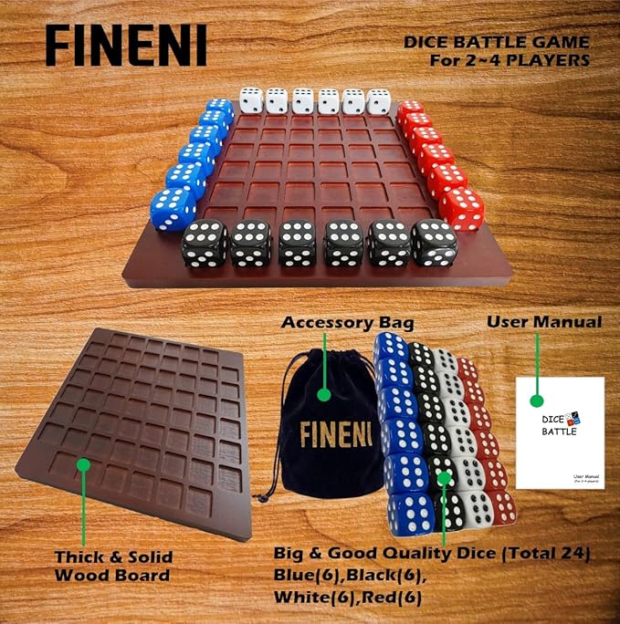 Dice Battle, 2~4 Player Board Games, 4 Player Durable Wooden Coffee Table Games for Adults, Best Bar Dice Games, Indoor Tabletop Game & 4 Players Wood Table Top Dice Game (Single(2~4)/Brown)
