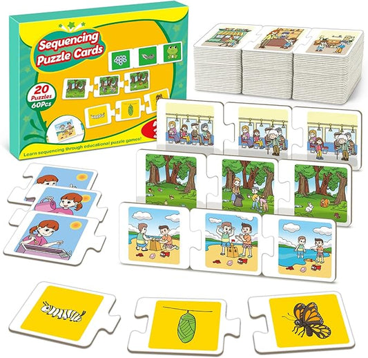 Sequencing Puzzle Cards,Sequence Game for Kids,Toddler Puzzle,Speech Therapy Toy,Autism Learning Materials,Storytelling,Social Skill,Sentence Building,Learning Activities for 3 4 5 6 Year Old