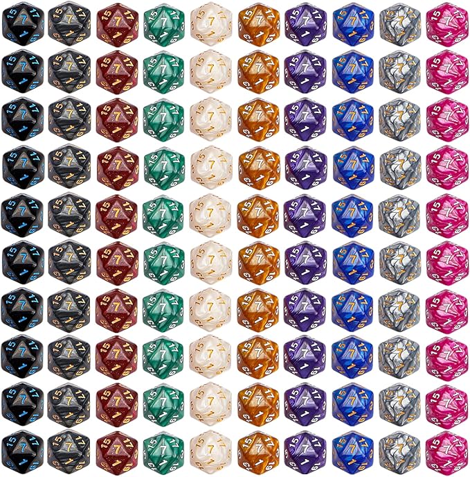 CiaraQ DND Polyhedral Dice (100pcs) with A Dice Bag Compatible with Dungeons and Dragons DND RPG MTG Role Playing Table Games (D20 dice, 10 colors-100 pcs)