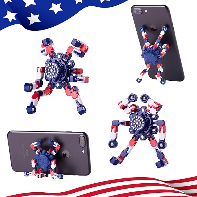 4th of July Decorations Transformable Fidget Spinners for Kids and Adults Stress Relief Sensory Toys for Boys and Girls Fingertip Gyros for ADHD Autism for Kids