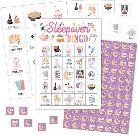 Sleepover Party Bingo Games Cards, Pajama Party Bingo Game Set, Spa Party Bingo Game, Slumber Party Bingo Supplies for Adults Women Friends Besties, Bridal Shower Birthday Party Decorations -11