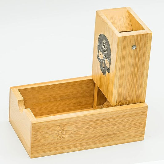 Cusdie Bamboo Dice Tower Foldable Wooden Die Roller Castle Rolling Case for Dungeons and Dragons, Board Game, D&D, RPG(Skull)