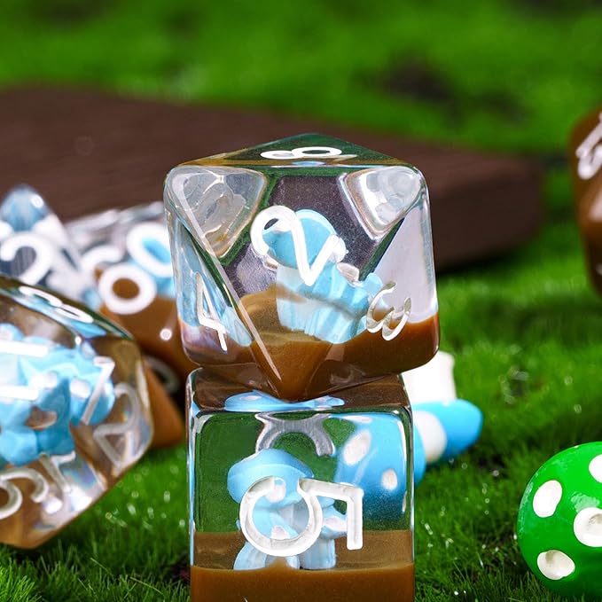 UDIXI 7PCS DND Dice Set, Polyhedral Dice Set D&D Filled with Blue Mushroom for Dungeons and Dragons Role Playing Games Tabletop Games