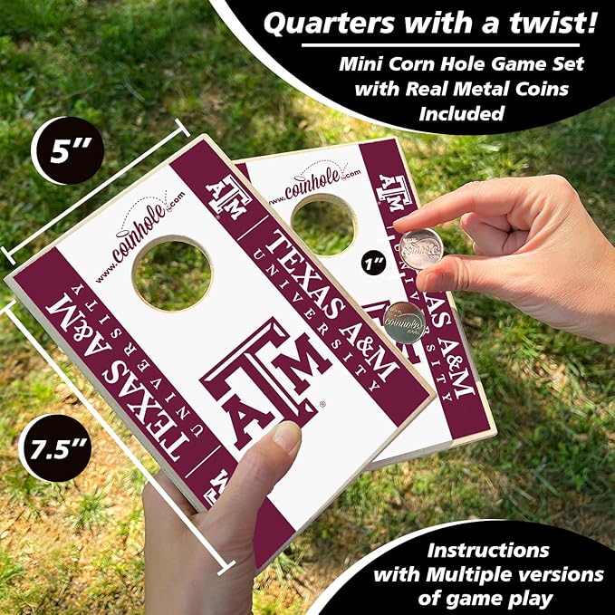 Tabletop Cornhole Game Set | Officially Licensed College Mini Football Cornhole Board Game | Includes Coins