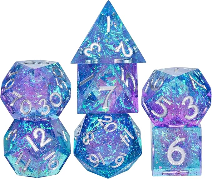 7PCS DND Dice Set,Handmade Sharp Edge Dice Set D&D RPG Polyhedral Die,for Dungeons and Dragons TTRPG Games Roleplaying Games Pathfinder,with Gift Box(Purple and Blue)