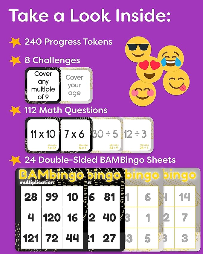 Multiplication and Division Facts Bingo Game - 3rd 4th & 5th Grade Educational Math Learning for Classroom & Homeschool