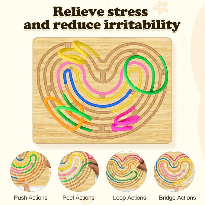 2 Pack Sensory Activity Board, 2 in 1 Double-Sided Game Design Sensory Activity Board, Suitable for Children Over 3 Years Old and Adults with ADHD and Autism, Comes with Storage Bag and 22 Strings