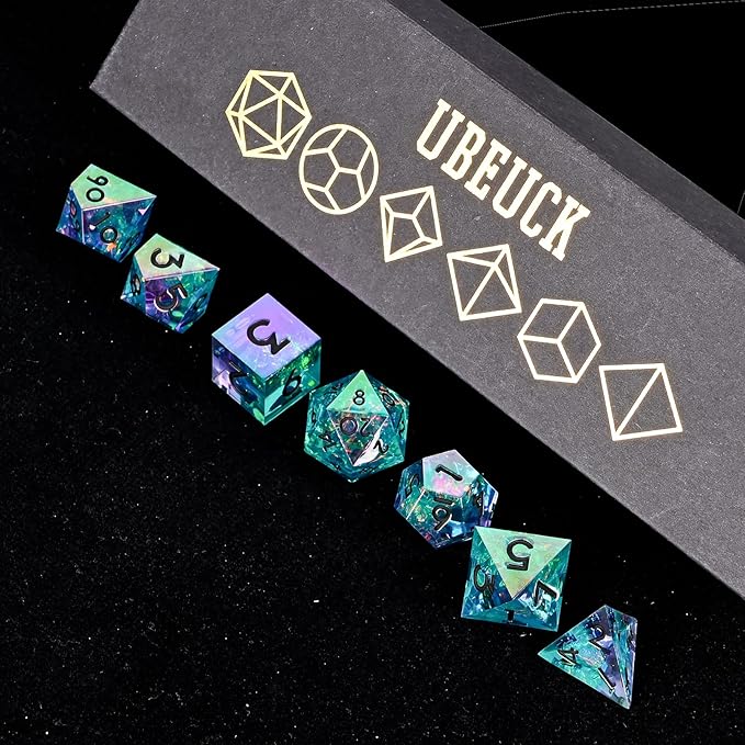 Electroplated Resin Dice Set, Resin Edge Sharp for Dungeons & Dragons RPG, MTG Board Games with Gift Box (Electroplating Purple-Green)