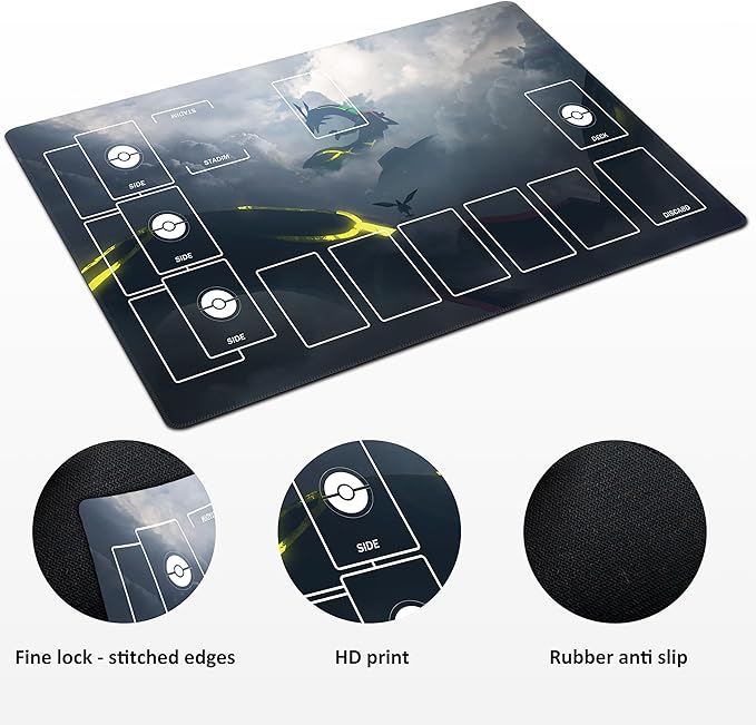 Playmat for Trading Card Game with 31 Damage Counters,Single Player Trainer Mat and Professional Storage Bag(Black Dragon)