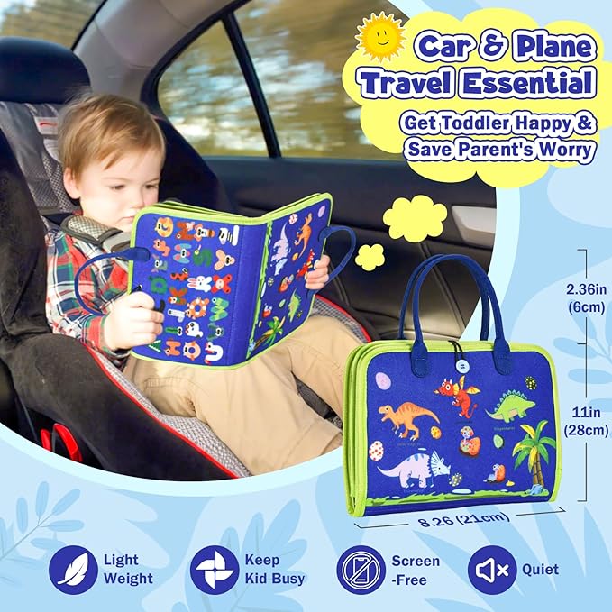 Busy Board Montessori Toys for Toddlers: Busy Book Sensory Board Quiet Book Educational Activity Book for 3 4 5 Year Old Gifts for Boys Girls Kids, Toddler Travel Toys for Airplane Car (Blue)