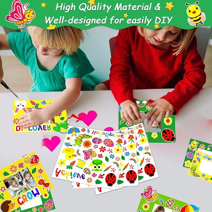 30 Packs Spring Craft Kits for Kids Bulk Springtime DIY Picture Frame Craft Flower Butterfly Easter Art Craft Mothers Day Craft Party Favors Home Classroom Game Activities Bulletin Board Decoration