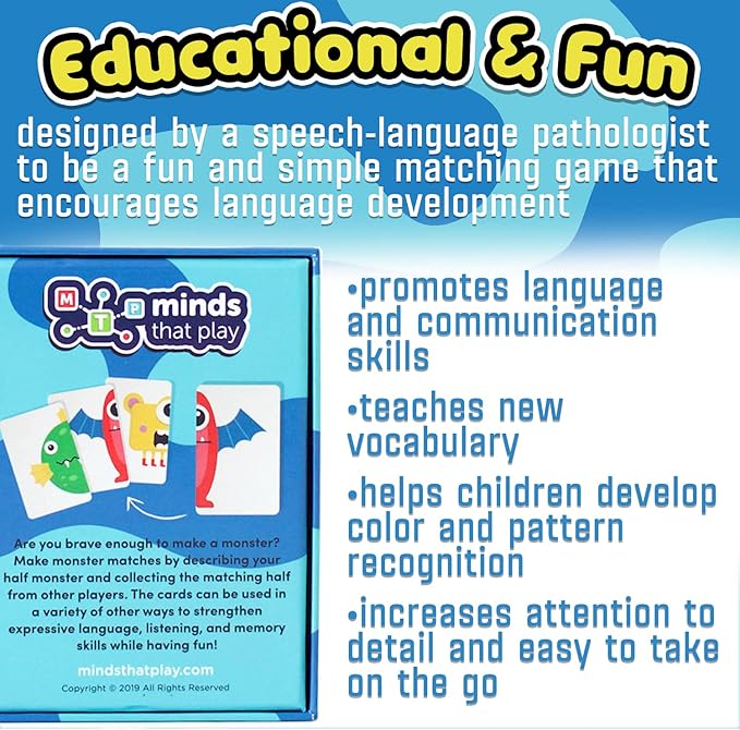 Minds That Play Monster Edition - Back to School Game for Fun Educational Matching - Memory Card Game for Kids Ages 4-5 - 6-7 - 8-9 - Perfect for Family & Children - Speech Therapy