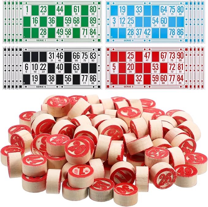 Lotto Game, Bingo Cards Set Russian Bingo Board Game Set of Wooden Barrels Cards Bingo Game Chips