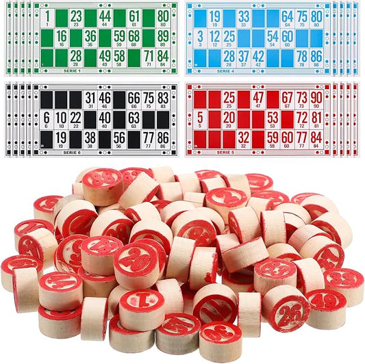 Lotto Game, Bingo Cards Set Russian Bingo Board Game Set of Wooden Barrels Cards Bingo Game Chips